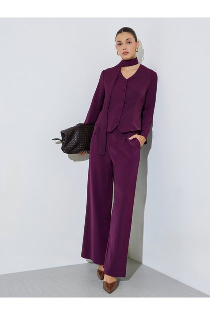 Purple Wide Leg Pants with Side Pocket