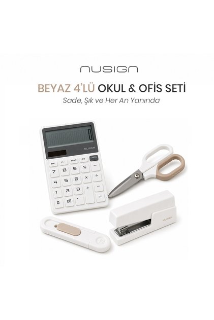 Hesap Makinesi &Zımba & Makas Kırtasiye Seti - Beyaz