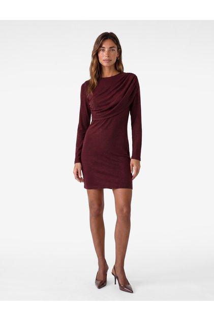 Wool Blend Slim Fit Long Sleeve Draped Mini Dress