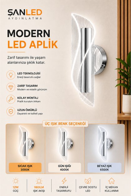 Decorative 12W Indoor Chrome Case 3 Color Light Modern Wall Sconce Electric 1 Piece