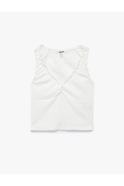 Bürümcük Fabric V-Neck Bow Ruffle Sleeveless Blouse