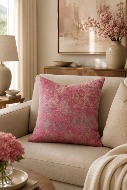 Pink Gray Textured Jacquard Decorative Throw Pillow Cover 43X43 cm