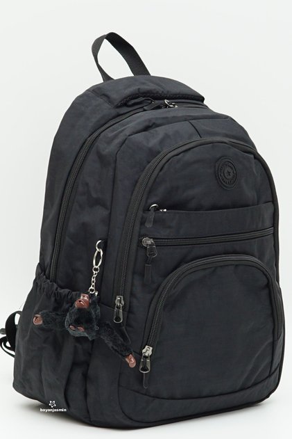 Black Waterproof Crinkle Fabric Unisex School Backpack - Middle School High School Multi-Compartment with Laptop Compartment