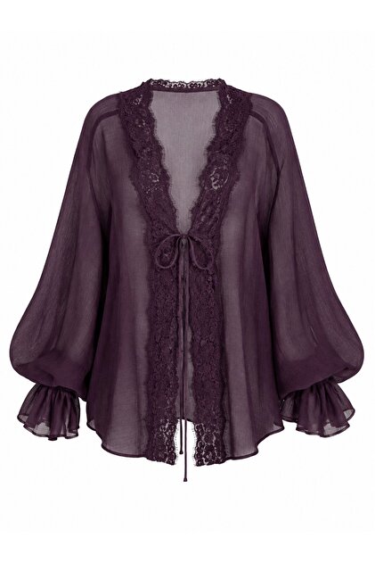 Plum Lace Transparent Blouse - 5108