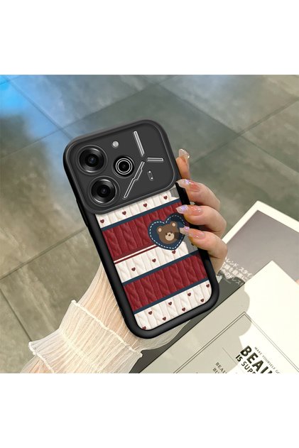 Tecno Pova 6/Pova 6 Pro Compatible Cute Bear Protective Case, Mix of Ecocell and Lines, Impact Blocking