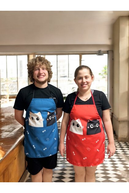 Set of 2 Patterned Double Kitchen Aprons - Blue and Red Lover's Combination - Cook & Chef Apron