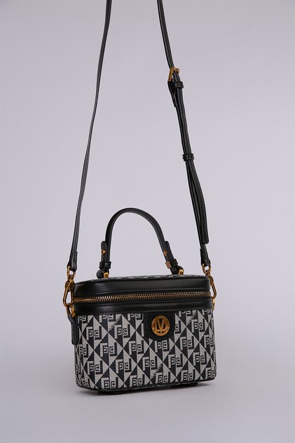 Small Size Monogram Patterned Stylish Design Women's Hand and Shoulder Bag Black