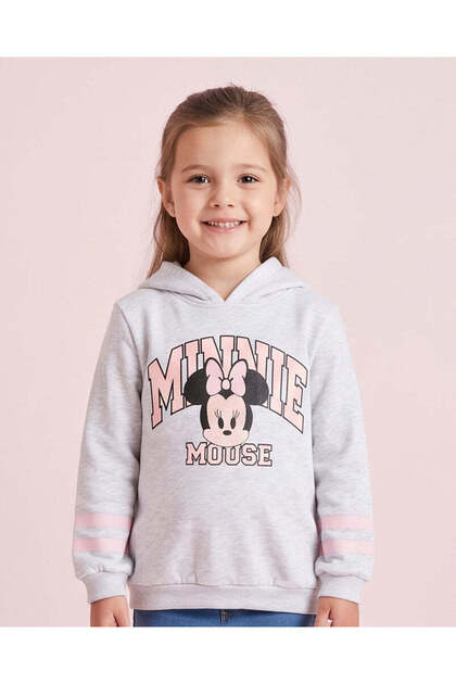 Girls Grey Minnie Mouse Hooded Sweatshirt