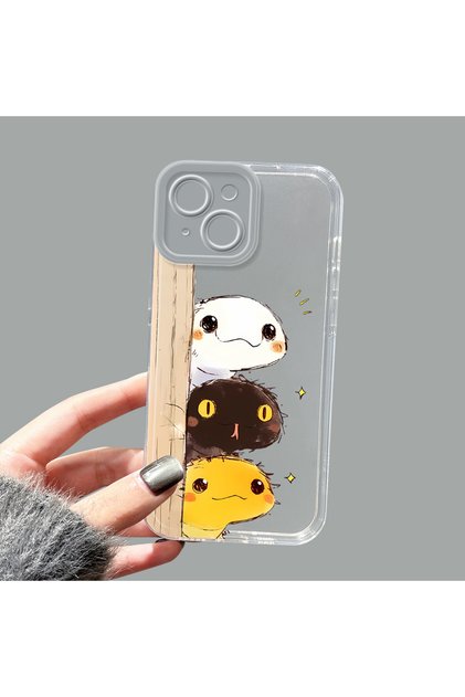 iPhone 14 Compatible Camera Protected Anti-Shock Aesthetic Print Patterned Transparent Silicone Case