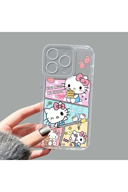 iPhone 16 Pro Compatible Camera Protected Anti-Shock Aesthetic Print Patterned Transparent Silicone Case