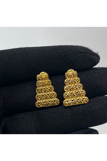 Başak Kalemli Ajurlu Sıralı Baklava Altın Vidalı Küpe 22 Ayar 4.27 Gram Kadın Hediye - K01130