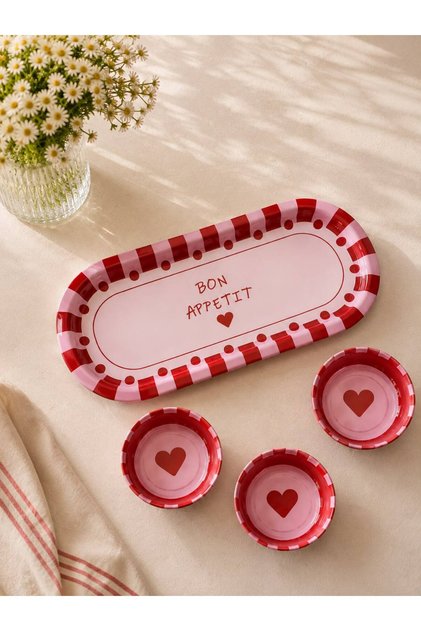 Bon Appetit metal set of 3 snack bowls and 16x35 cm serving tray.