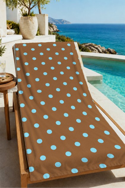 Retro Coffee Background Blue Large Polka Dot Patterned 70X150 Beach Towel - Cotton Bath Towel