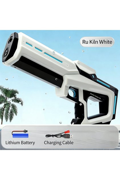 مسدس ماء كهربائي أبيض طراز M416 أوتوماتيكي بالكامل مع فلاش، إطلاق نار مستمر عالي السرعة للصيف في الهواء الطلق