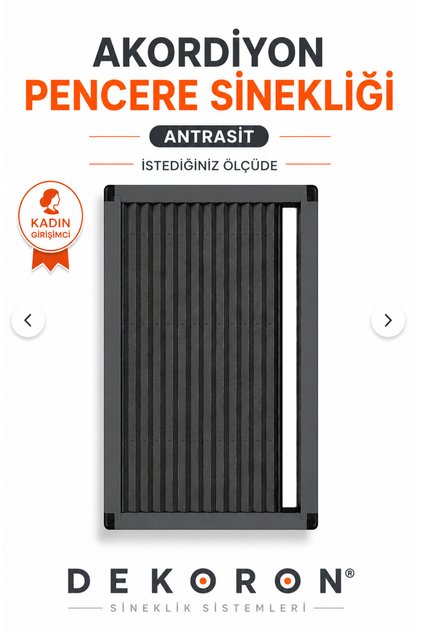 Antrasit Pileli Plise Sürgülü Akordiyon Pencere Sinekliği 70×140 cm Ölçü Aralığı