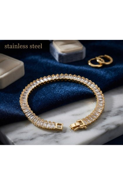 Gold Color Zircon Stone Baguette Model Steel Bracelet
