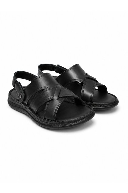 Men's Black Back-Strapped Cross-Strapped Comfortable Sole Casual 100% Genuine Leather Sandals