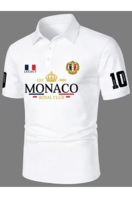 Polo Yaka Regular Fit Monaco Royal Club Baskılı Erkek T-shirt