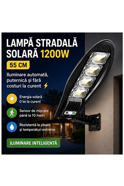 Lampă solară stradală 1200W, 55 cm, cu telecomandă - Set 1 buc
