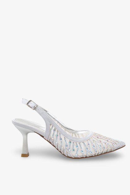 Women's Thin Heeled Stone Evening Dress Shoes Helias Silver