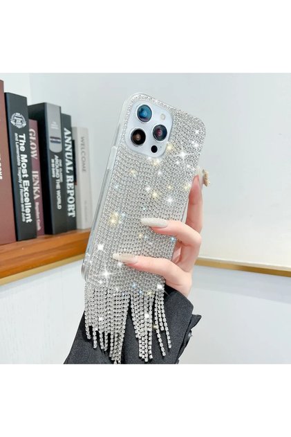 Silver iPhone17Pro Flash Diamond Tassels Glitter Phone Case For iPhone 17 15 Pro Max 16 14 Plus 13 1