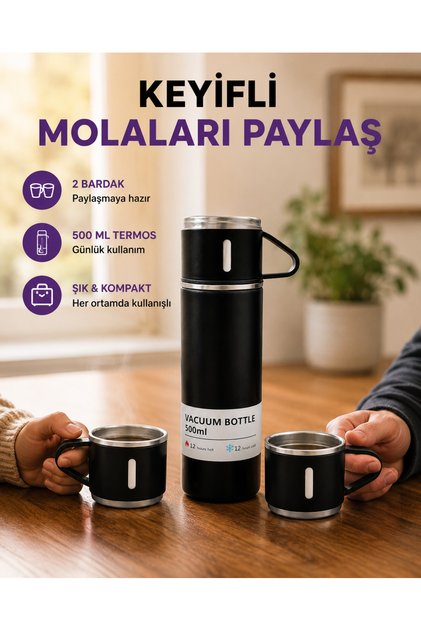 Preminium 500 ml Heat-Protective Steel Thermos and Cup Set | Silicone Based, Stylish and Practical