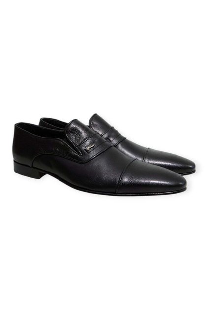 Black Color Laceless Genuine Leather Men's Shoes