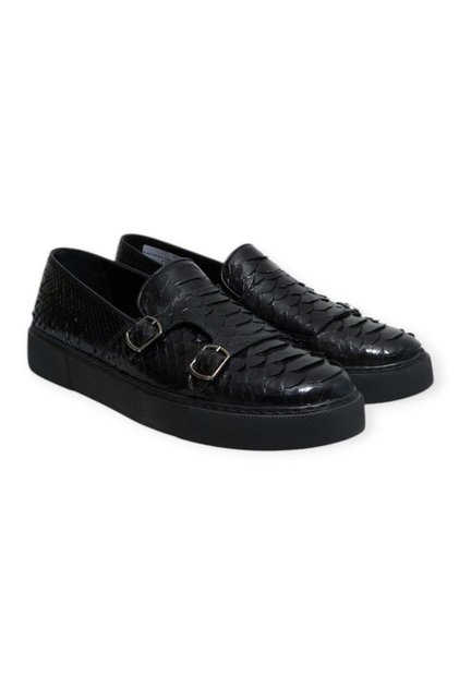 Black Color Laceless Genuine Python Leather Men's Shoes