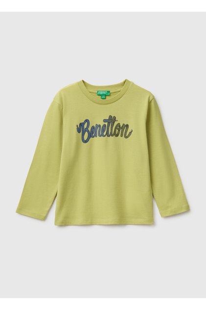 Boy's Pistachio Green Front Printed Long Sleeve T-Shirt