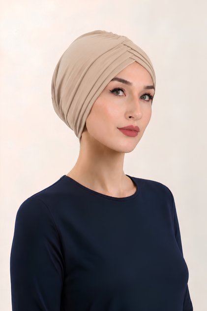 Beige Cross 3-Stripes Hijab Cap ◆ Anti-Slip Design ◆ Daily and Long-Term Use
