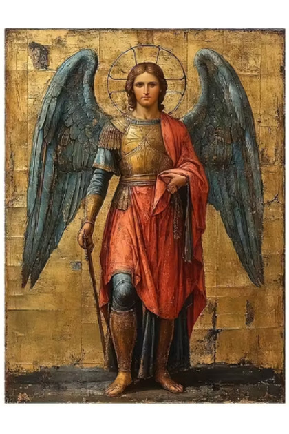 Tablou GM10011 Arhanghelul Mihail, Pictură cu diamante, Tapiserie 5D cu pietre, cu ramă din lemn, 40 x 50 cm