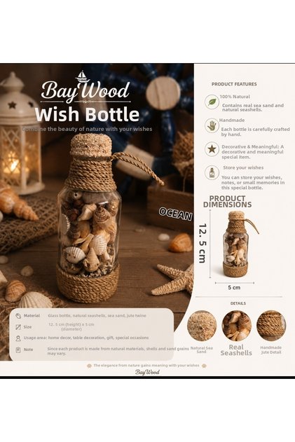 Sea Shell Wishing Bottle Glass Bottle Decorative Sea Sand Table Ornament-Wall Ornament 12.5X5 cm