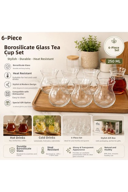 6-Piece Borosilicate Glass Tea Cup Set