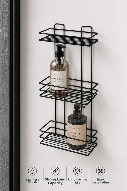 Three-Tier Screw-In Bathroom Shelf Wall Mount Metal Organizer
