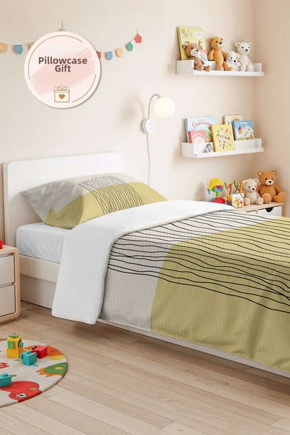 Yellow Geometric Striped Young Room Single Pique Set - Modern Anthracite 160X220 cm Bedspread