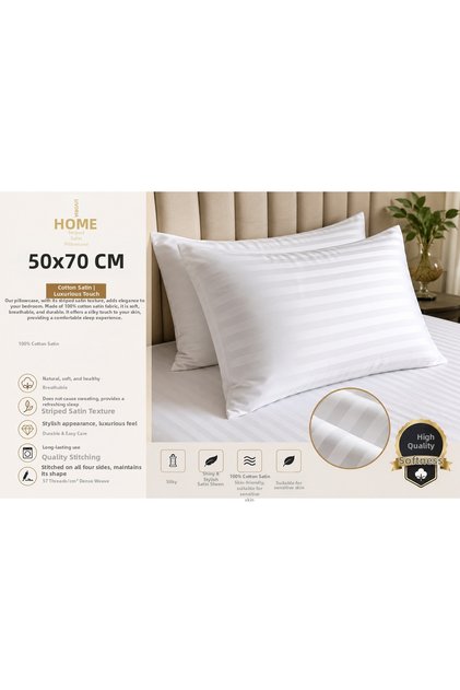 Striped Cotton Satin 50X70 cm White Hotel Type Soft and Breathable 2 Pieces Pillowcase