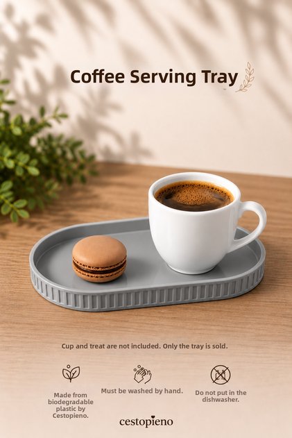 Coffee Presentation Plate Oval Serving Tray | Eco-Friendly Bioplastic | Minimal Design | 1 Piece - Suitable for Contact with Food