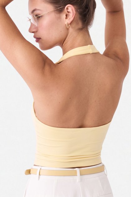 Kadın Halter Yaka Crop Top Body - Sarı 3