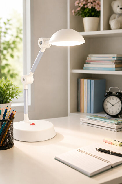 Nisaluce Beyaz Ledlı Masa Lambası • Mafsallı Göz Yormayan Ofis