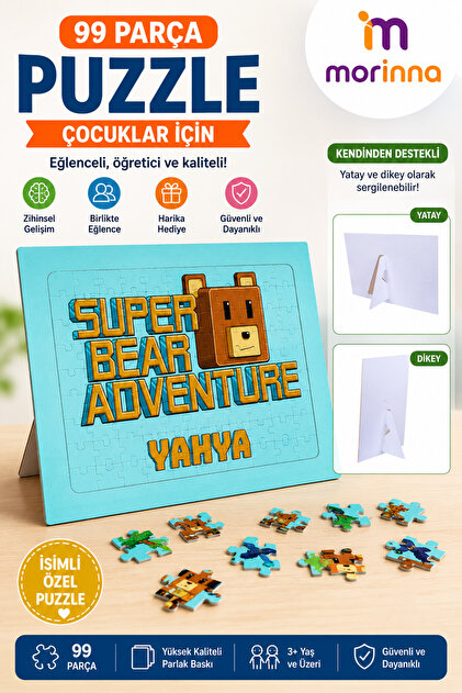 Morinna İsme Özel Super Bear Adventure Baskılı Puzzle Yapboz 99