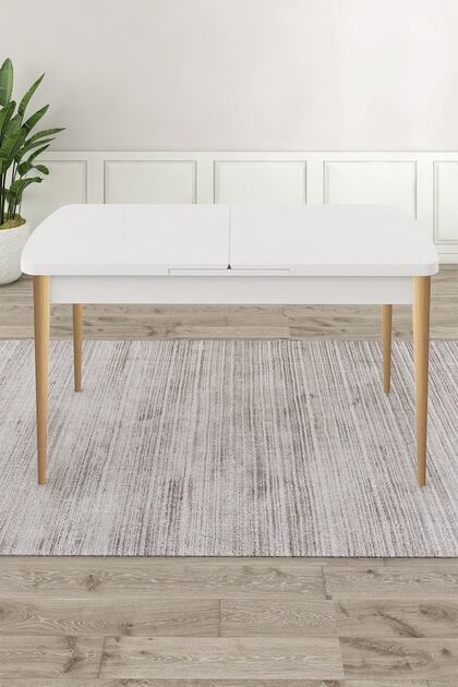 Canisa Concept Elf Serisi 80x132 MDF Beyaz Masa Doğal Ahşap Ayak