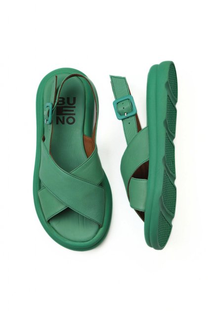 Green Dark Leather Women's Sandals 01Wy9403