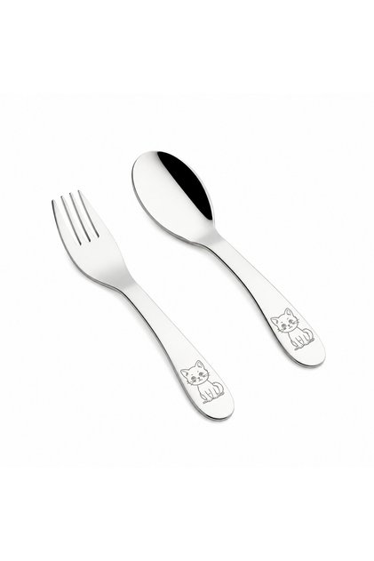Emze 2-Pack Food Fork Spoon Cat Patterned