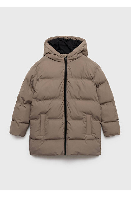 Kapüşonlu uzun kapitone anorak