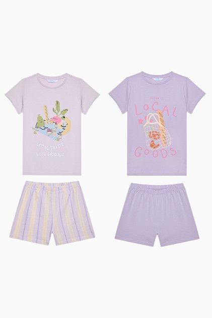 Girl's Local Multicolored Cotton 2-Piece Pajama Set