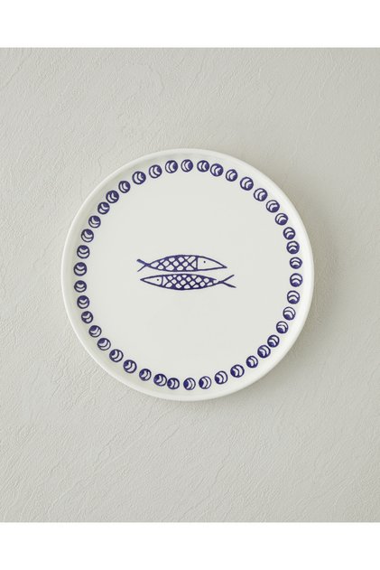 Blue Fishy Ceramic Pasta Plate 20 cm White - Navy Blue