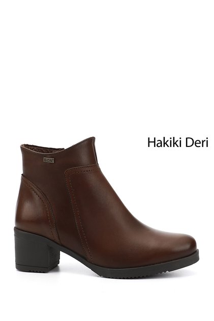 Women's Brown Antique Zippered Thick Heeled Genuine Leather Boots