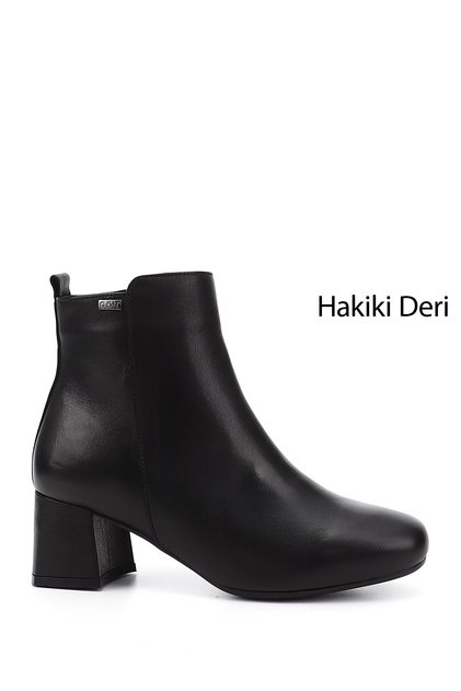 Women's Black Zippered Thick Heeled Genuine Leather Boots