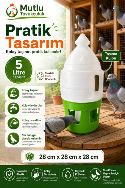 5 lt Güvercin Suluk Güvercin Suluğu 5 Litre Kulplu Plastik