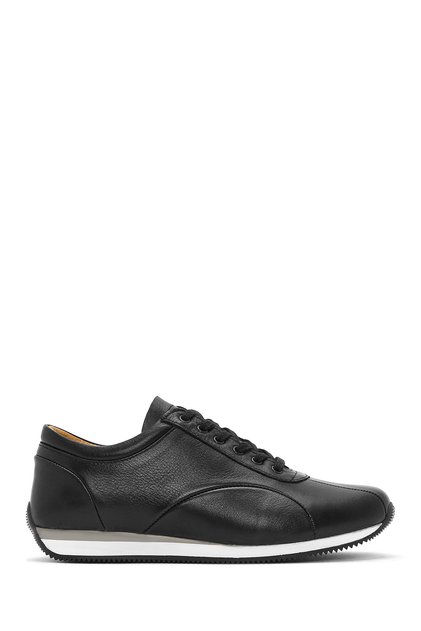 Men's Black Lace-Up Leather Sports Shoes, Casual Sneaker 26Sfd6740Ft
